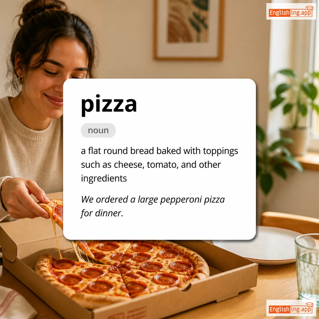pizza definition card — visual illustration of the meaning