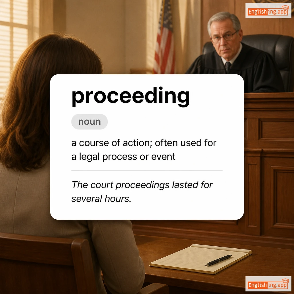 proceeding definition card — visual illustration of the meaning