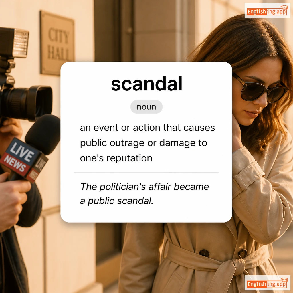 scandal definition card — visual illustration of the meaning