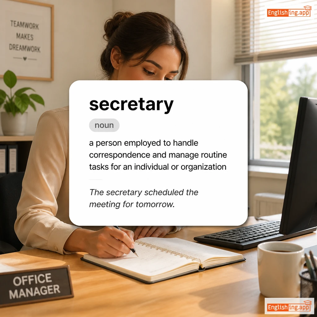 secretary definition card — visual illustration of the meaning