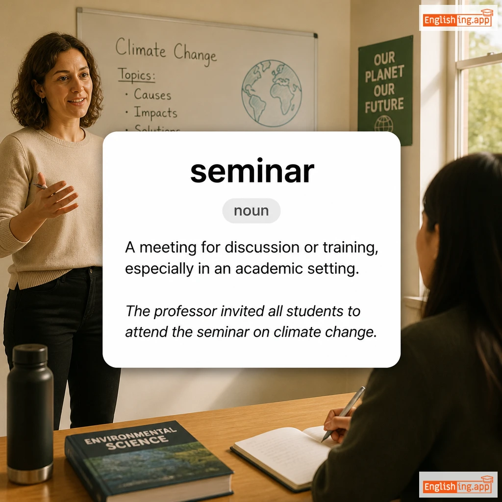 seminar definition card — visual illustration of the meaning