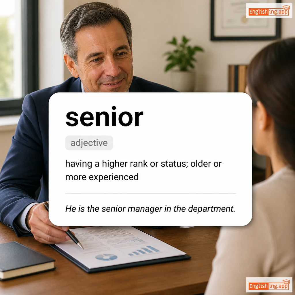senior definition card — visual illustration of the meaning