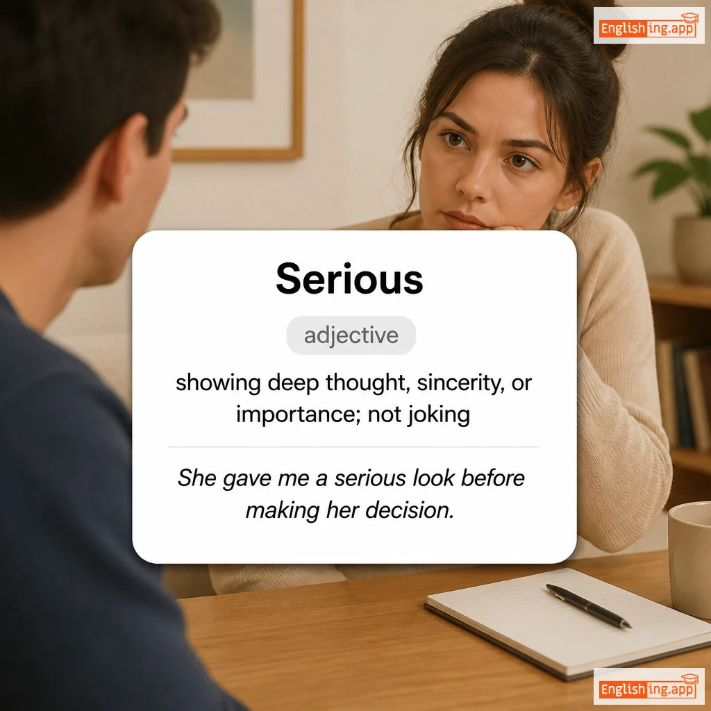 Serious definition card — visual illustration of the meaning