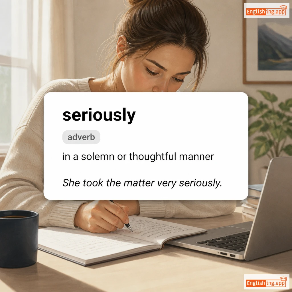 seriously definition card — visual illustration of the meaning
