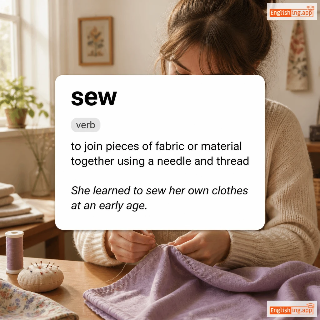 sew definition card — visual illustration of the meaning