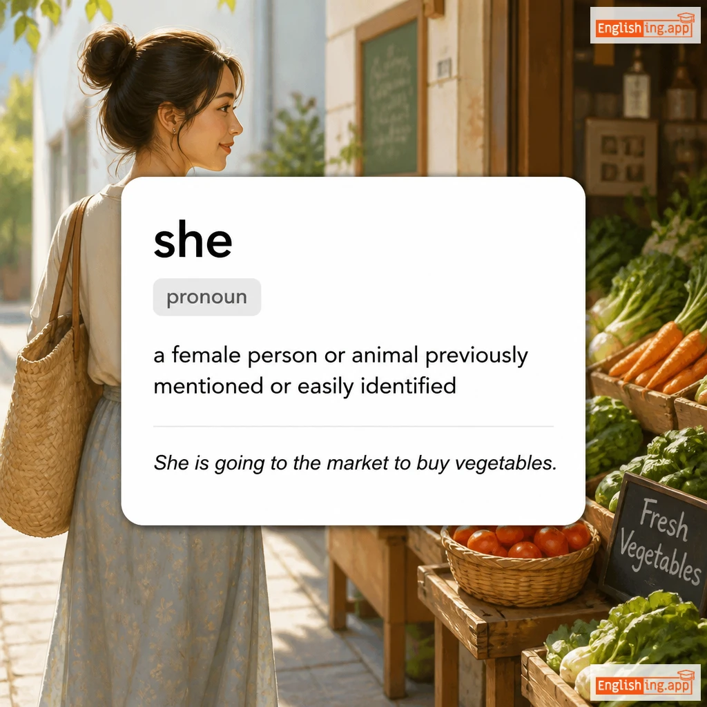 she definition card — visual illustration of the meaning