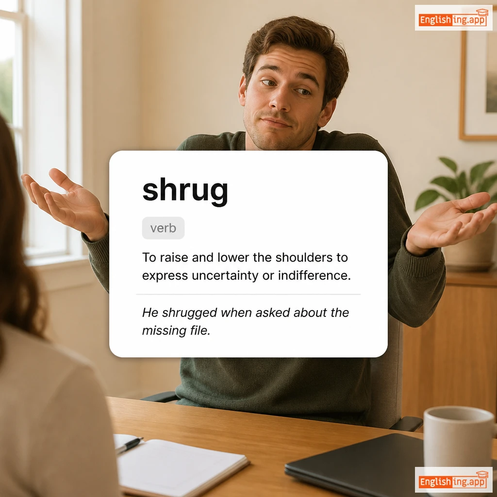 shrug definition card — visual illustration of the meaning