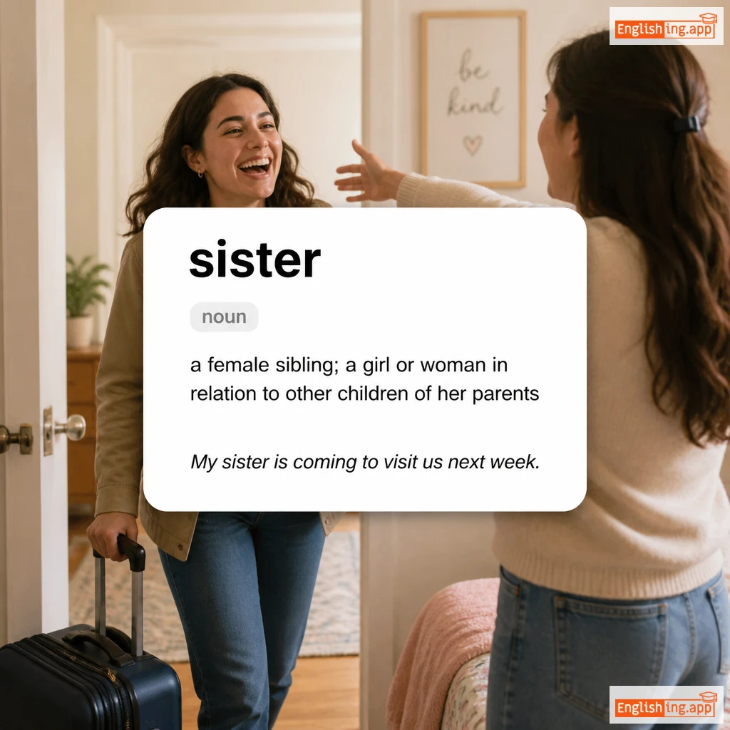 sister definition card — visual illustration of the meaning