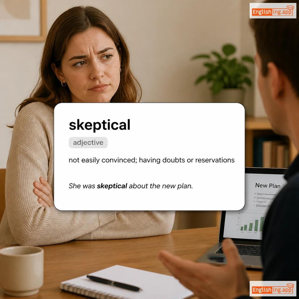 skeptical definition card — visual illustration of the meaning