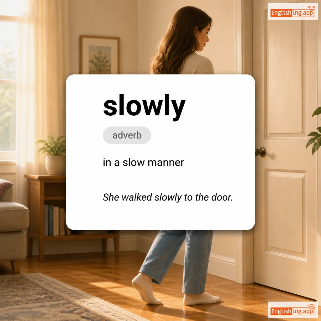 slowly definition card — visual illustration of the meaning