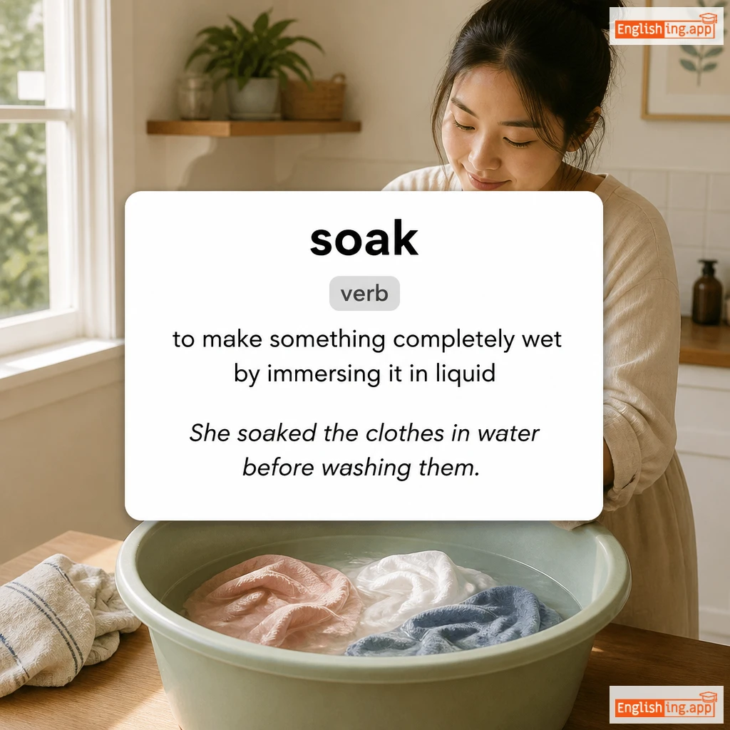 soak definition card — visual illustration of the meaning