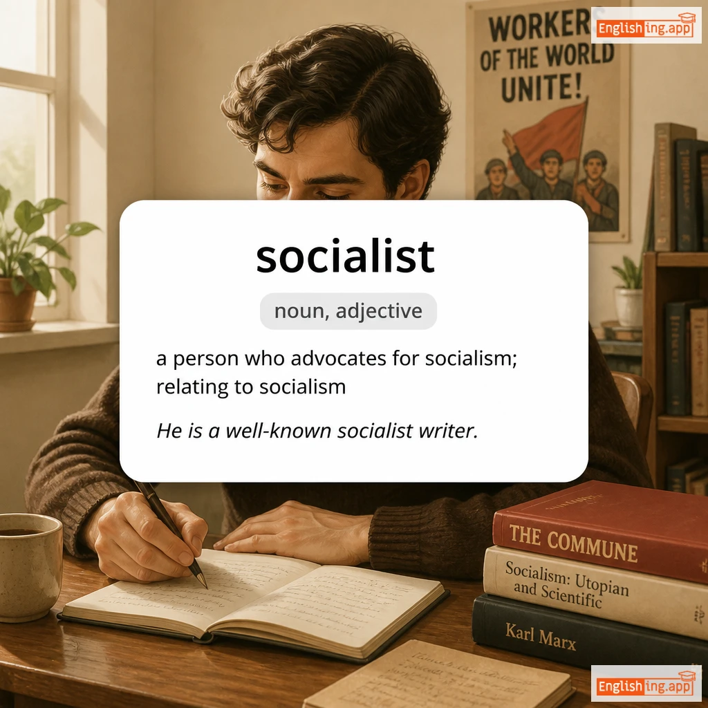 socialist definition card — visual illustration of the meaning