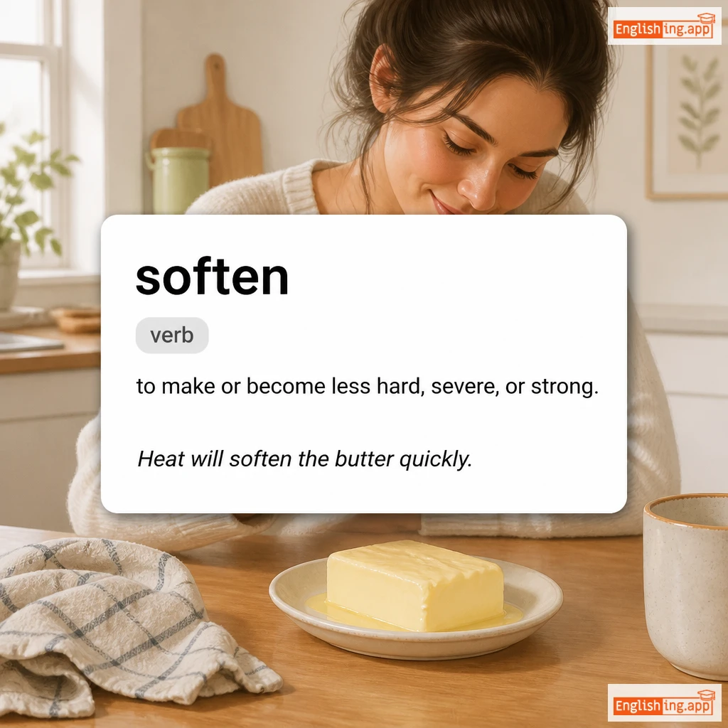soften definition card — visual illustration of the meaning