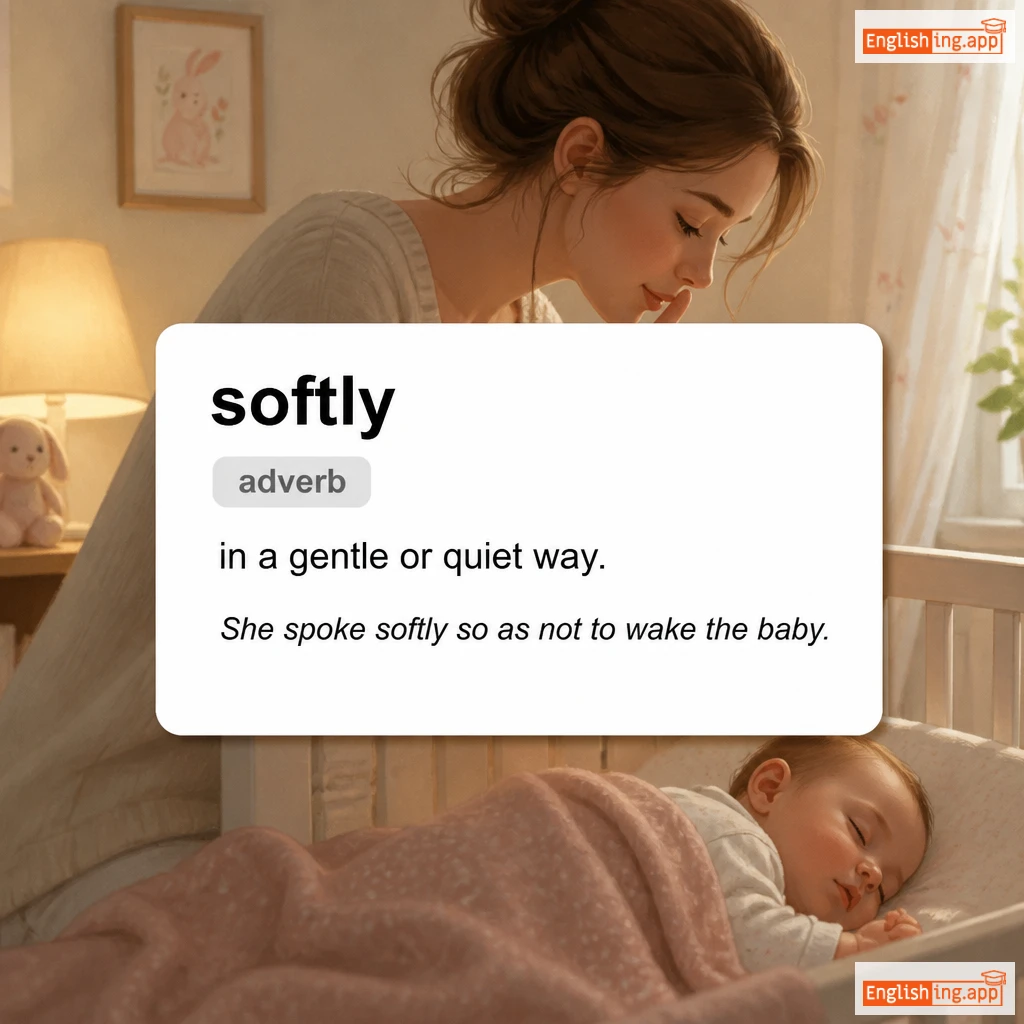 softly definition card — visual illustration of the meaning