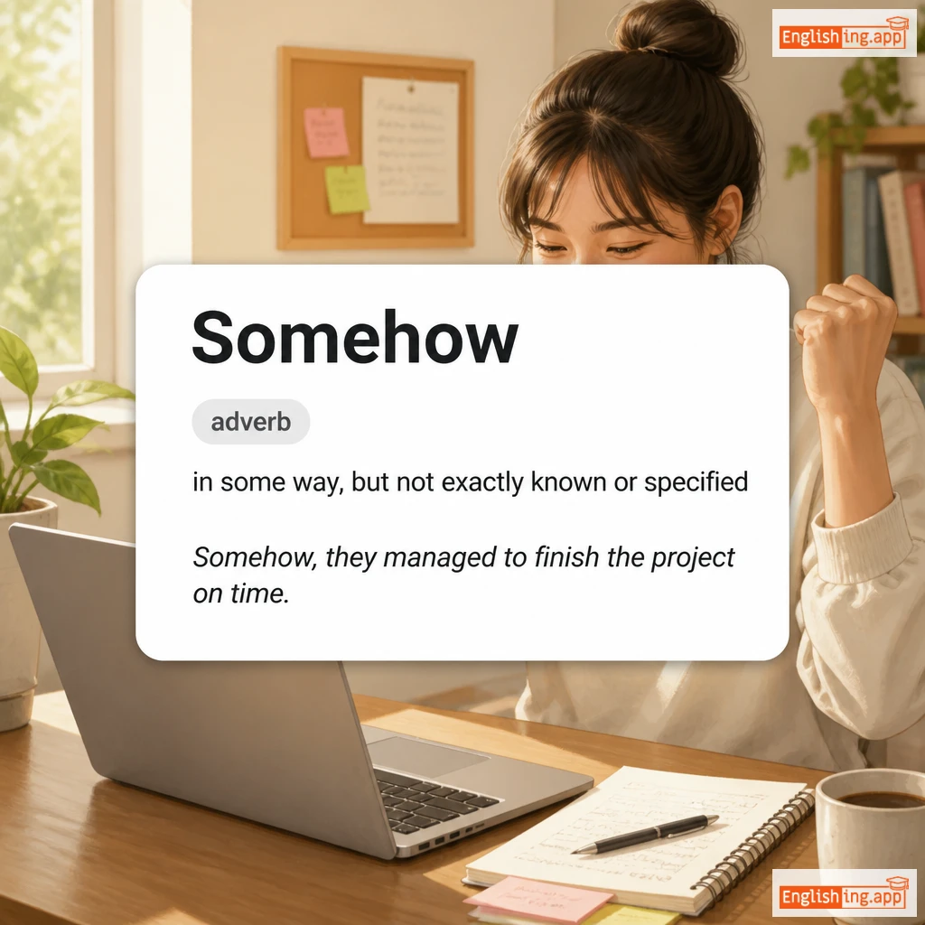 Somehow definition card — visual illustration of the meaning