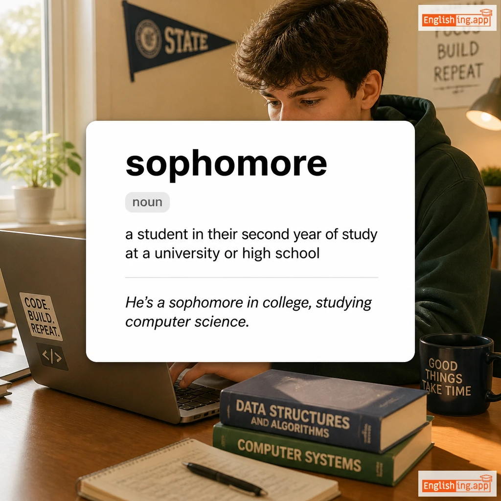sophomore definition card — visual illustration of the meaning