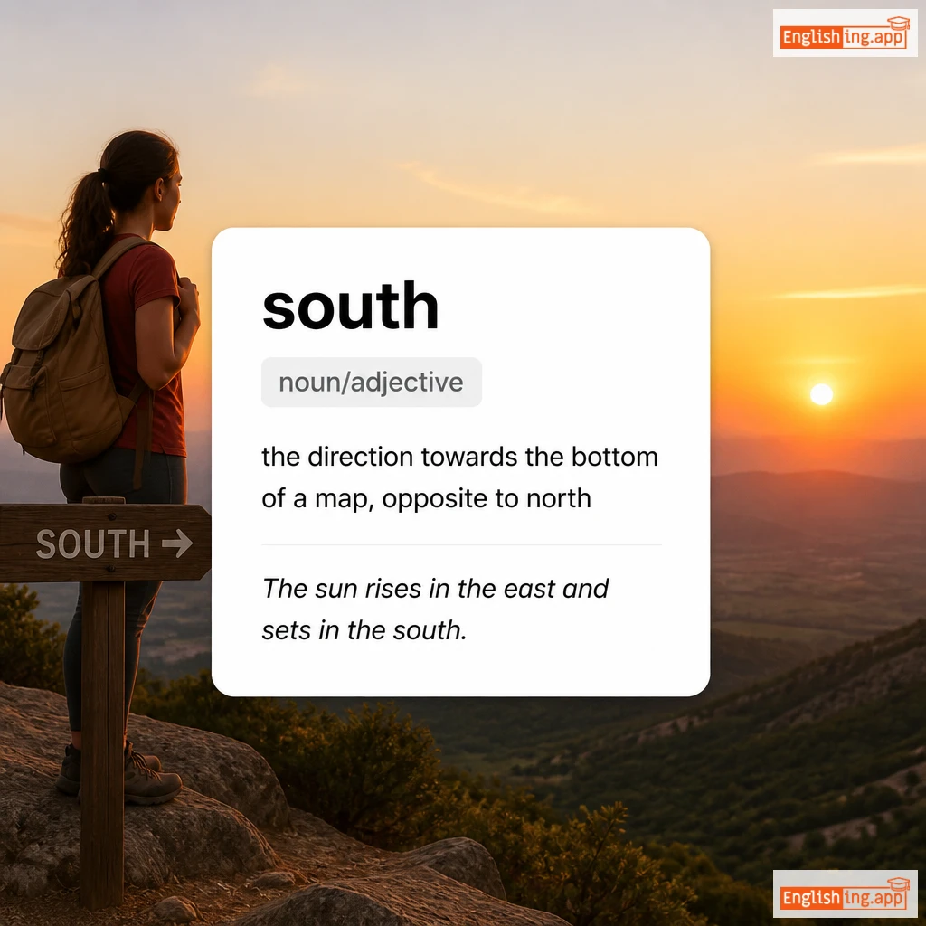 south definition card — visual illustration of the meaning