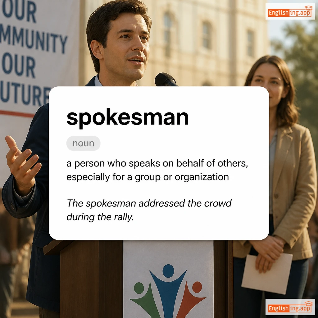 spokesman definition card — visual illustration of the meaning