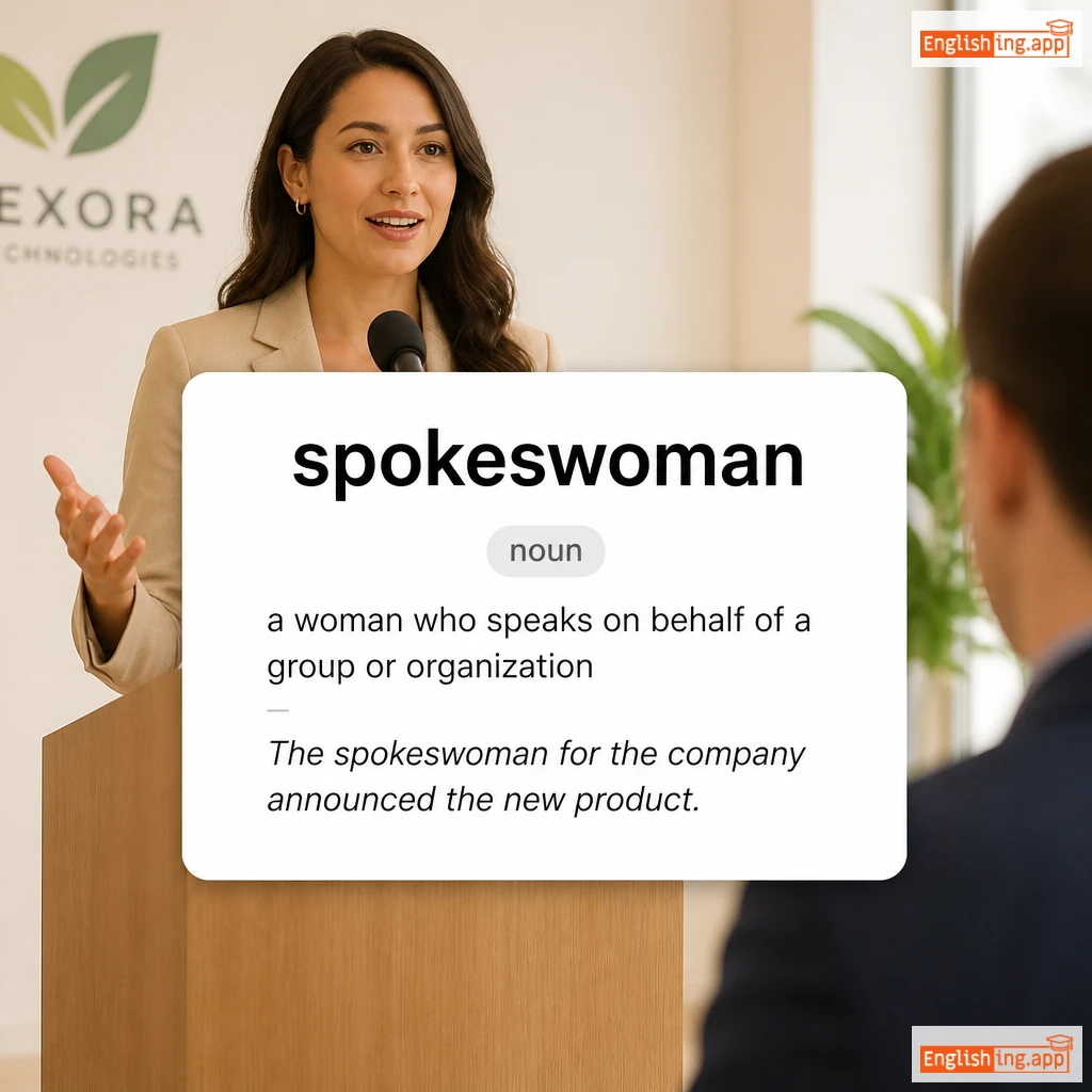 spokeswoman definition card — visual illustration of the meaning