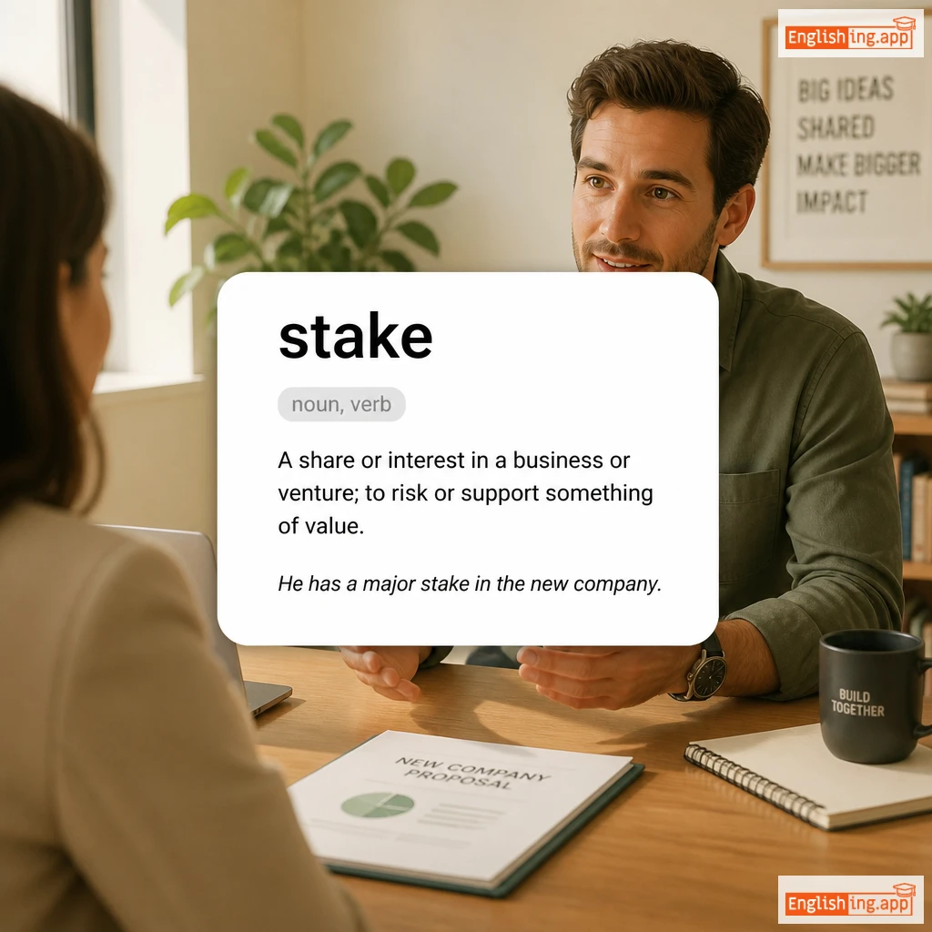 stake definition card — visual illustration of the meaning