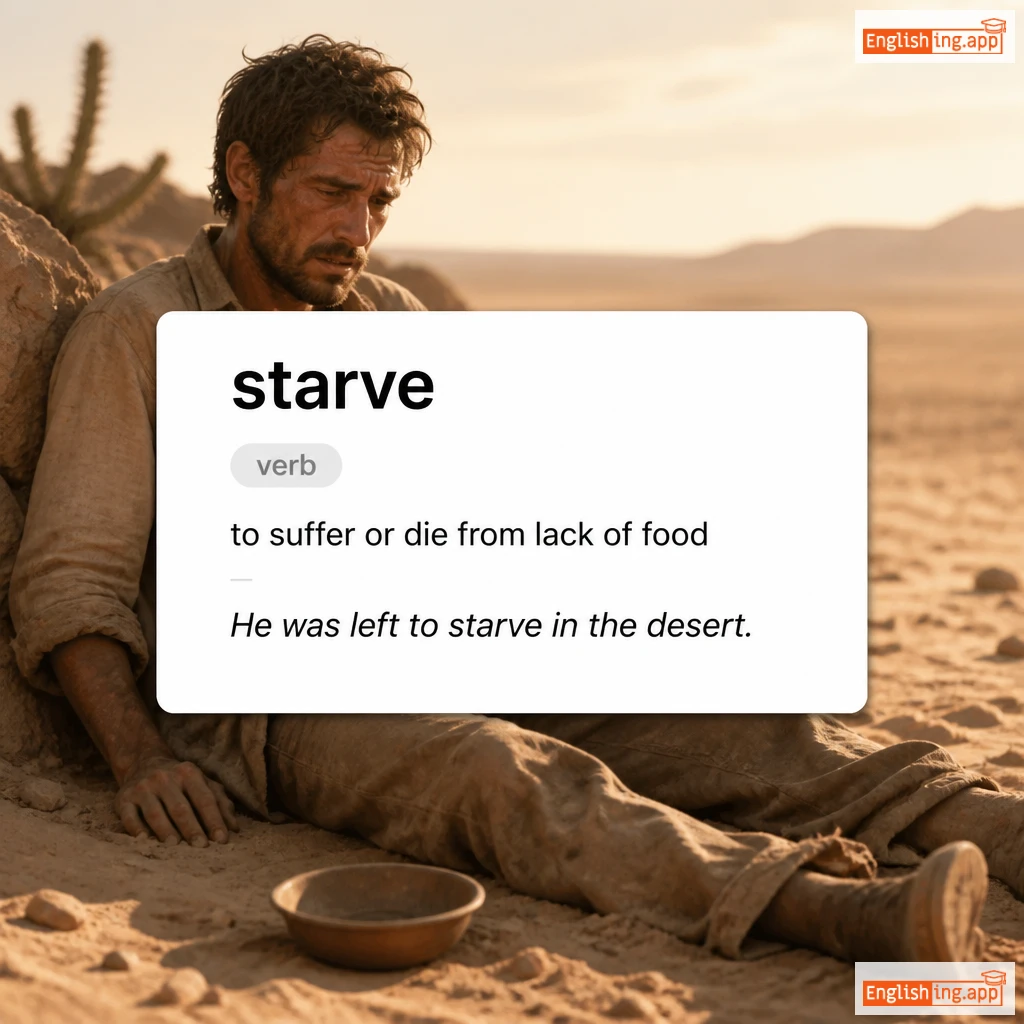 starve definition card — visual illustration of the meaning