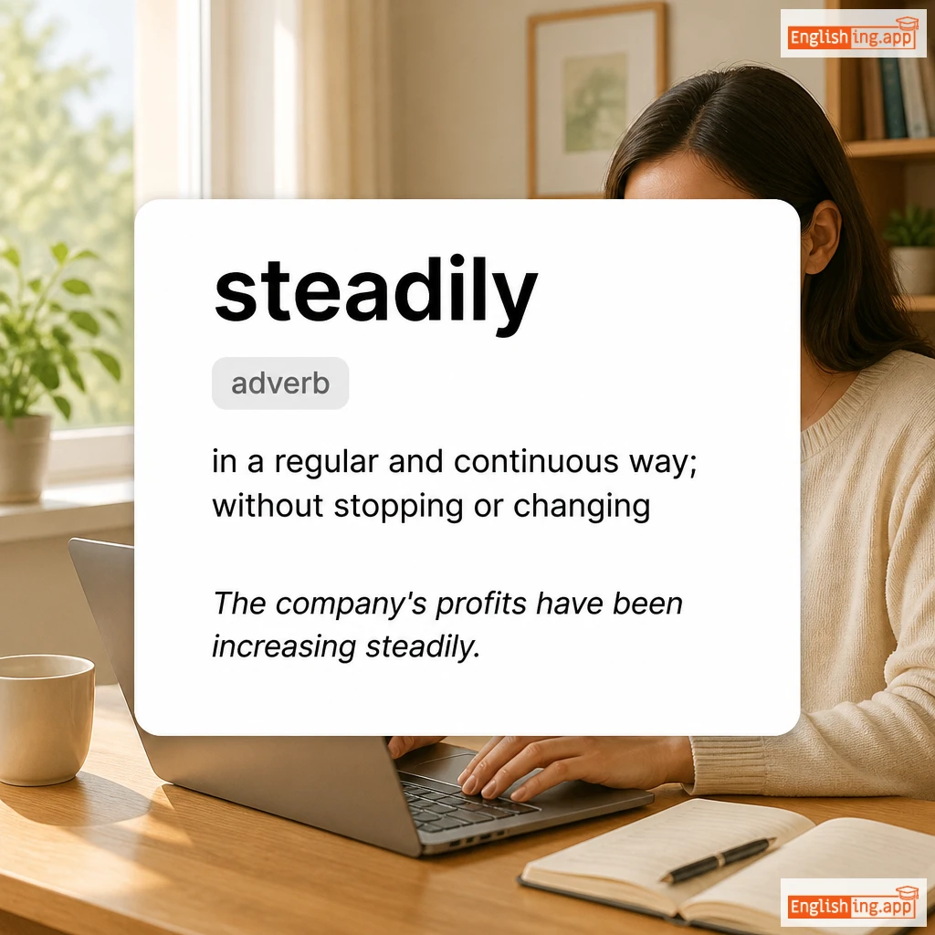 steadily definition card — visual illustration of the meaning