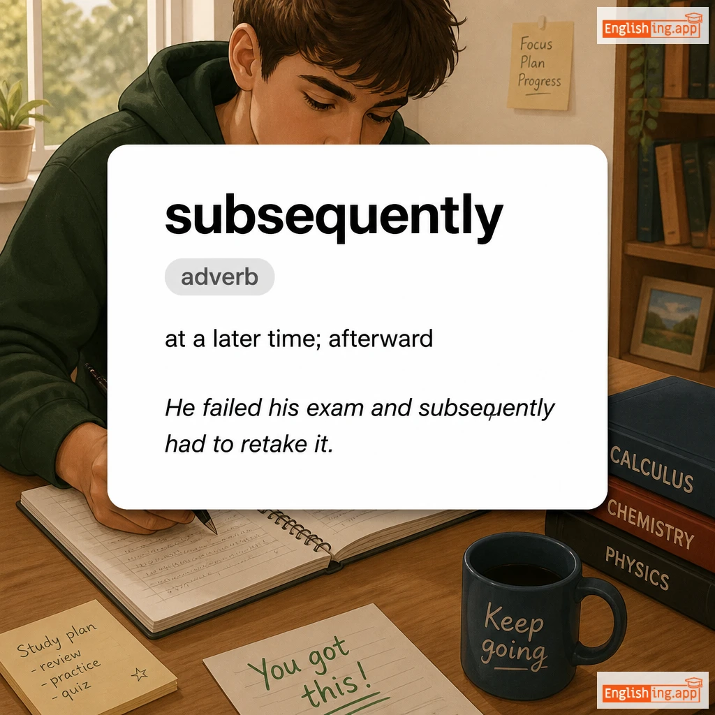 subsequently definition card — visual illustration of the meaning