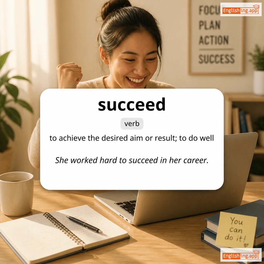 succeed definition card — visual illustration of the meaning