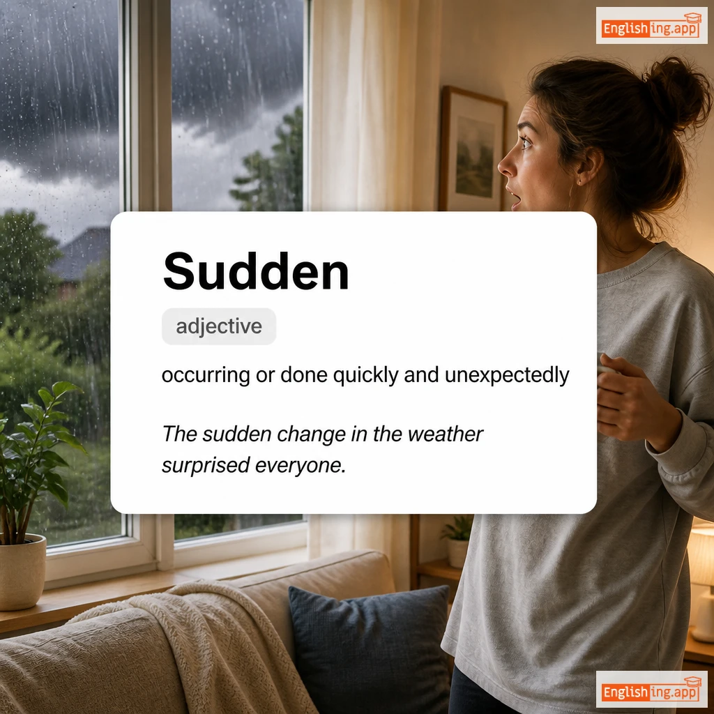Sudden definition card — visual illustration of the meaning