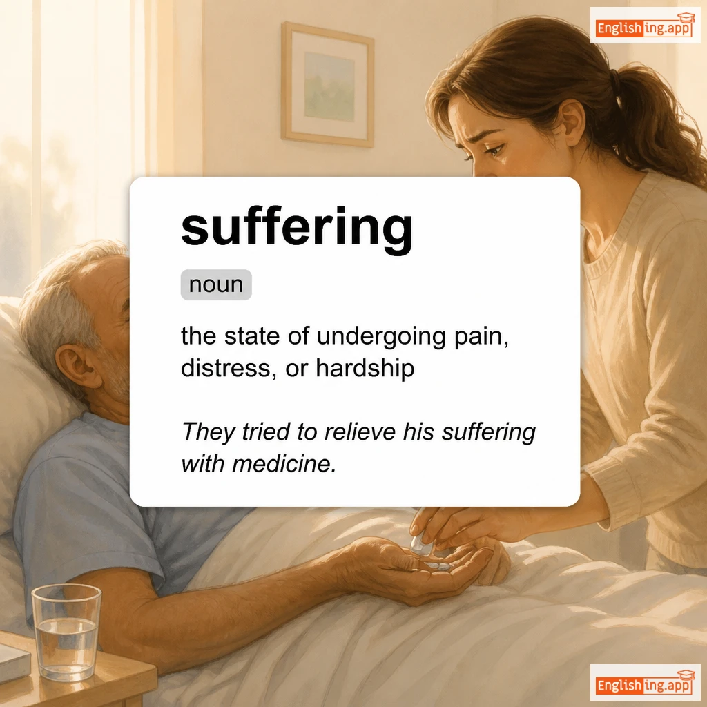 suffering definition card — visual illustration of the meaning