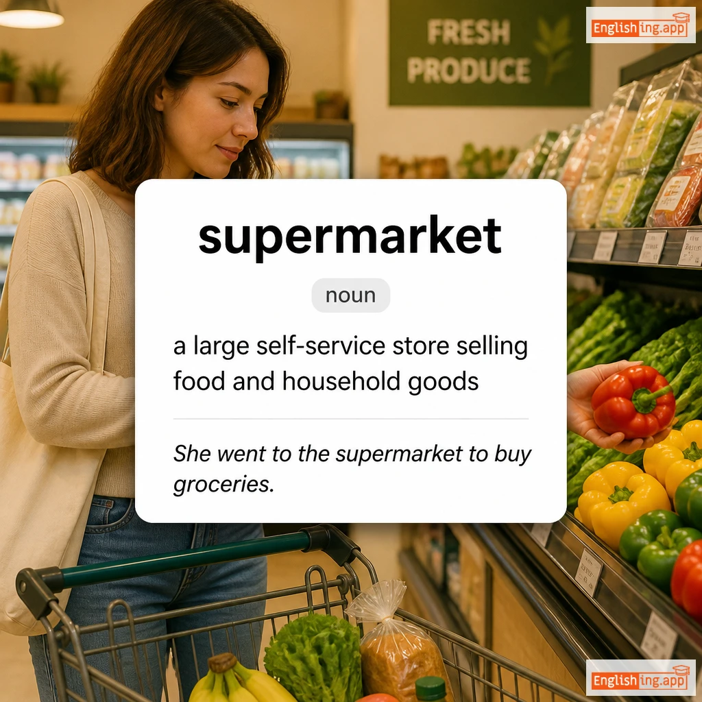 supermarket definition card — visual illustration of the meaning