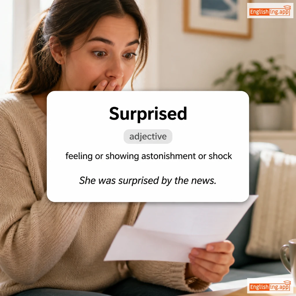 Surprised definition card — visual illustration of the meaning