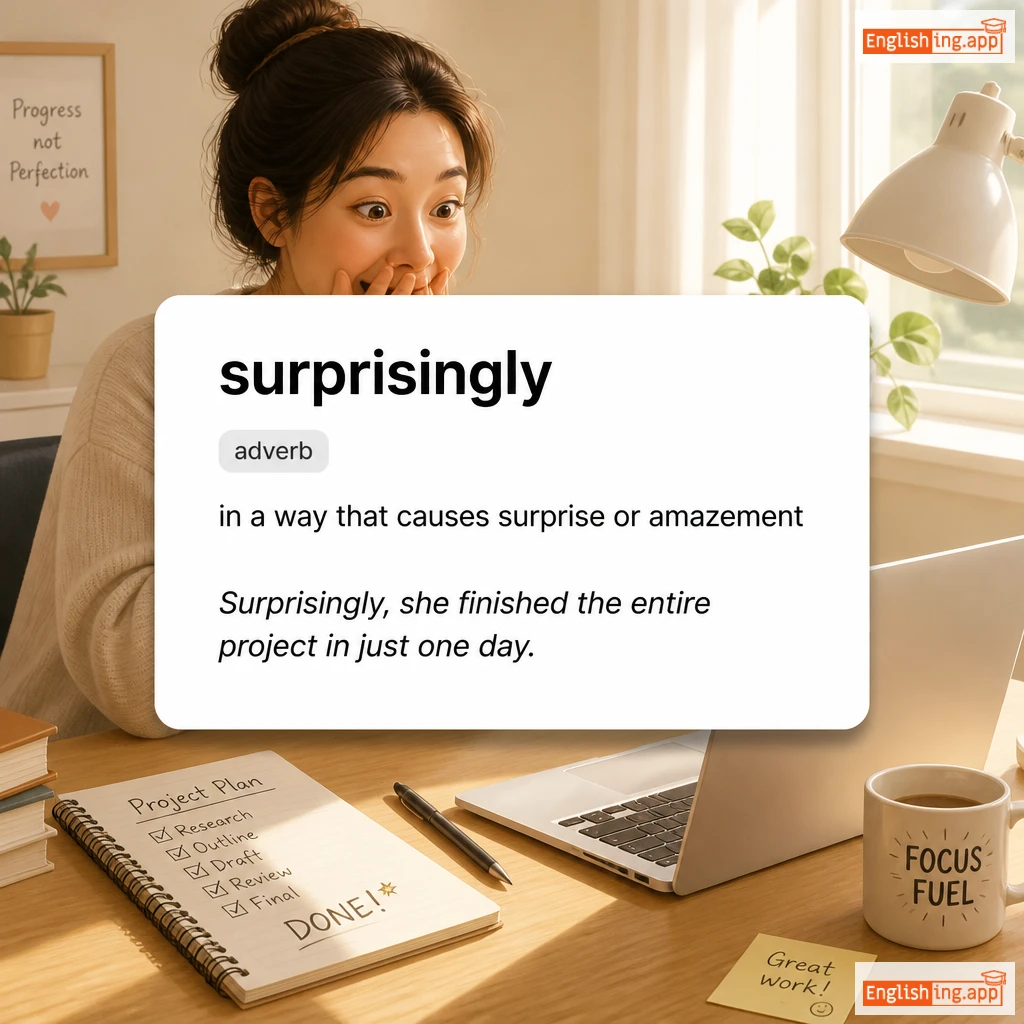 surprisingly definition card — visual illustration of the meaning