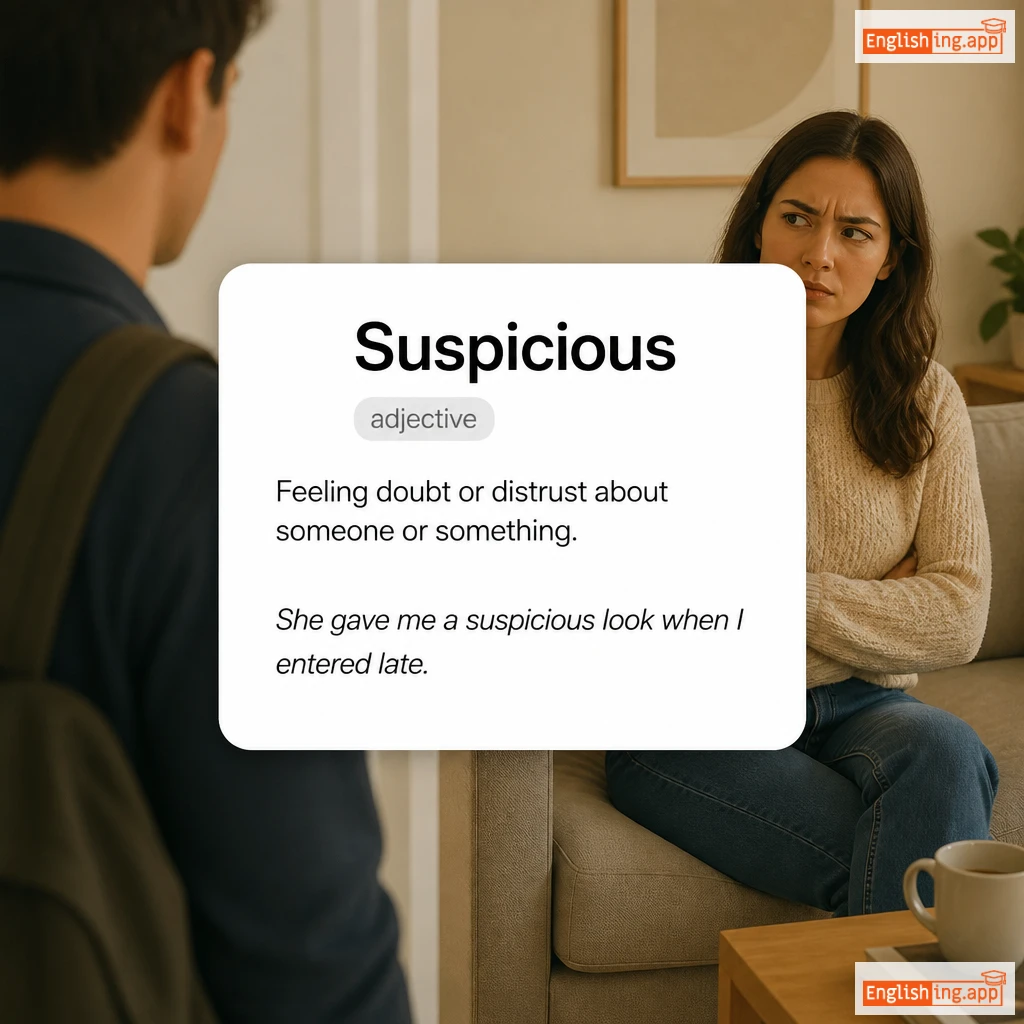Suspicious definition card — visual illustration of the meaning