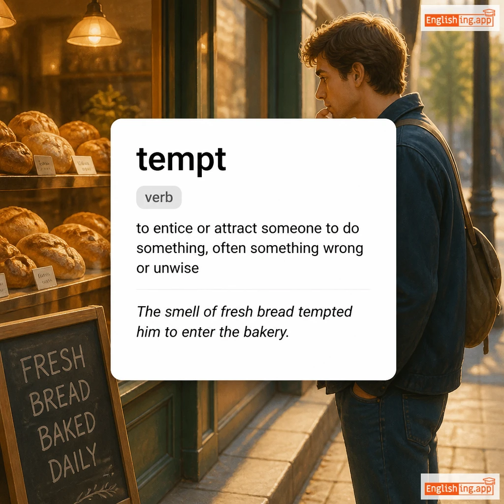 tempt definition card — visual illustration of the meaning