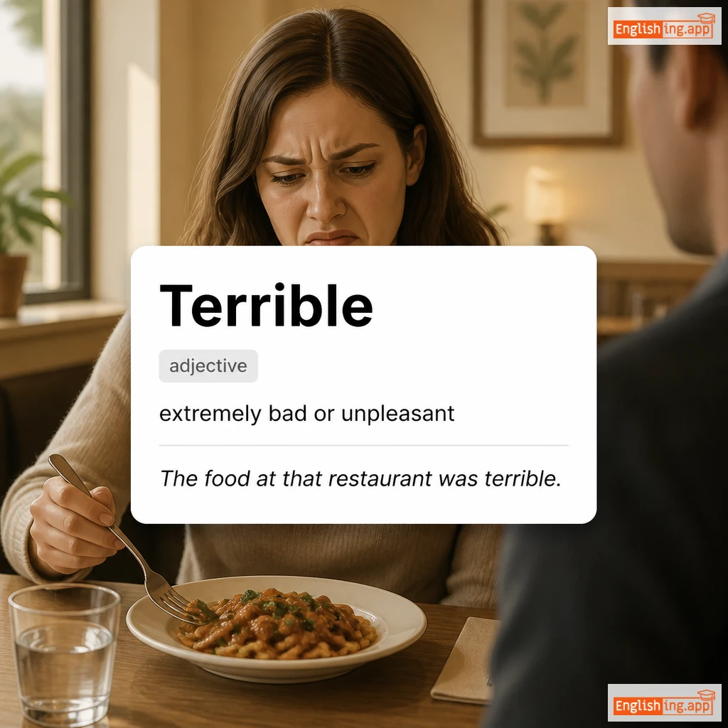 Terrible definition card — visual illustration of the meaning