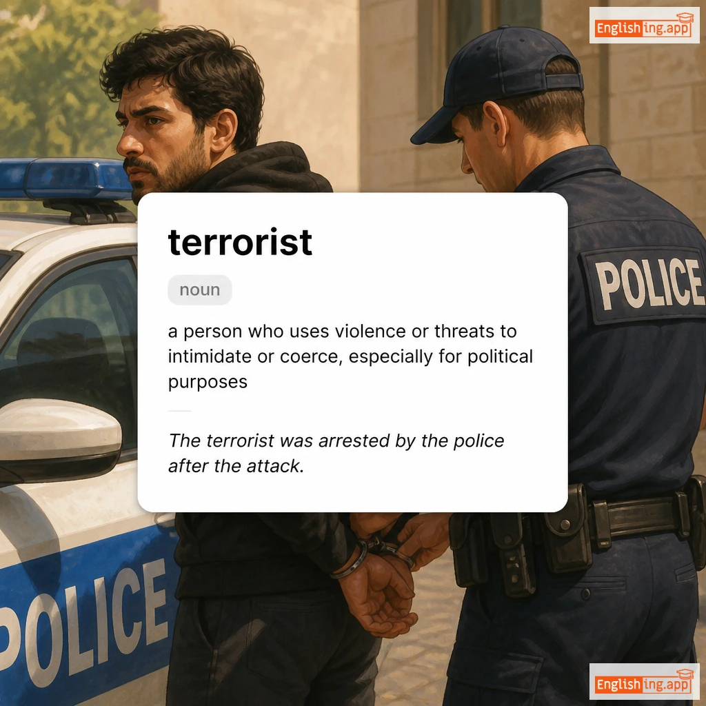 terrorist definition card — visual illustration of the meaning