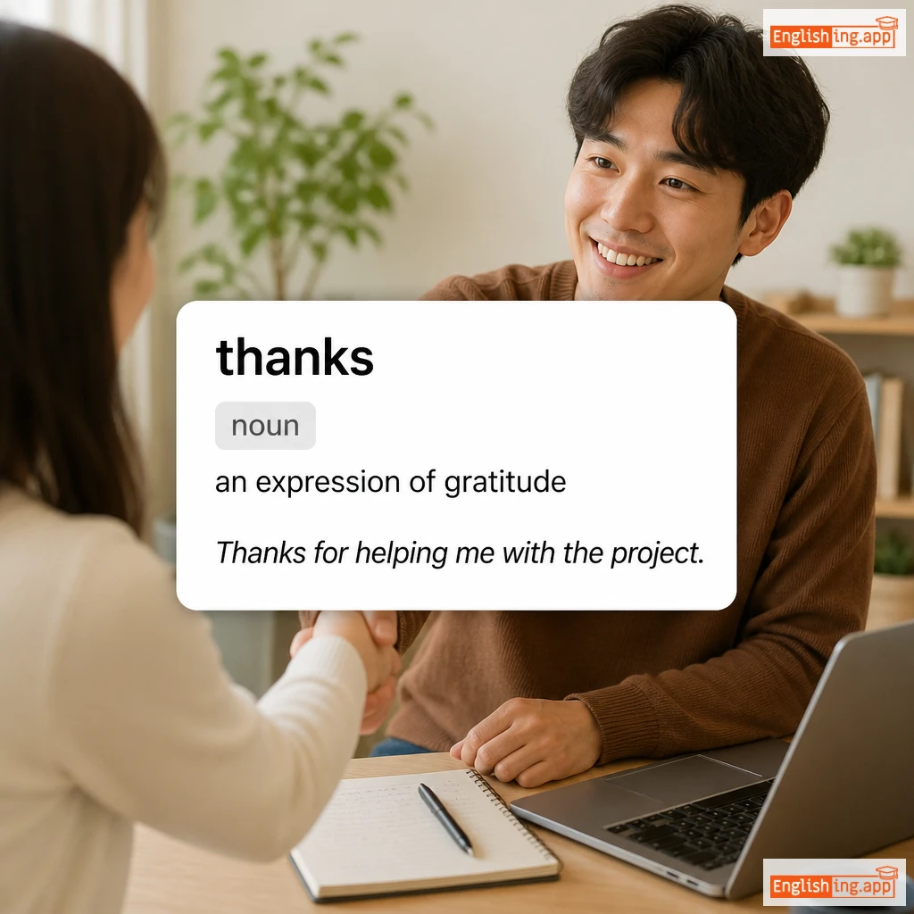 thanks definition card — visual illustration of the meaning
