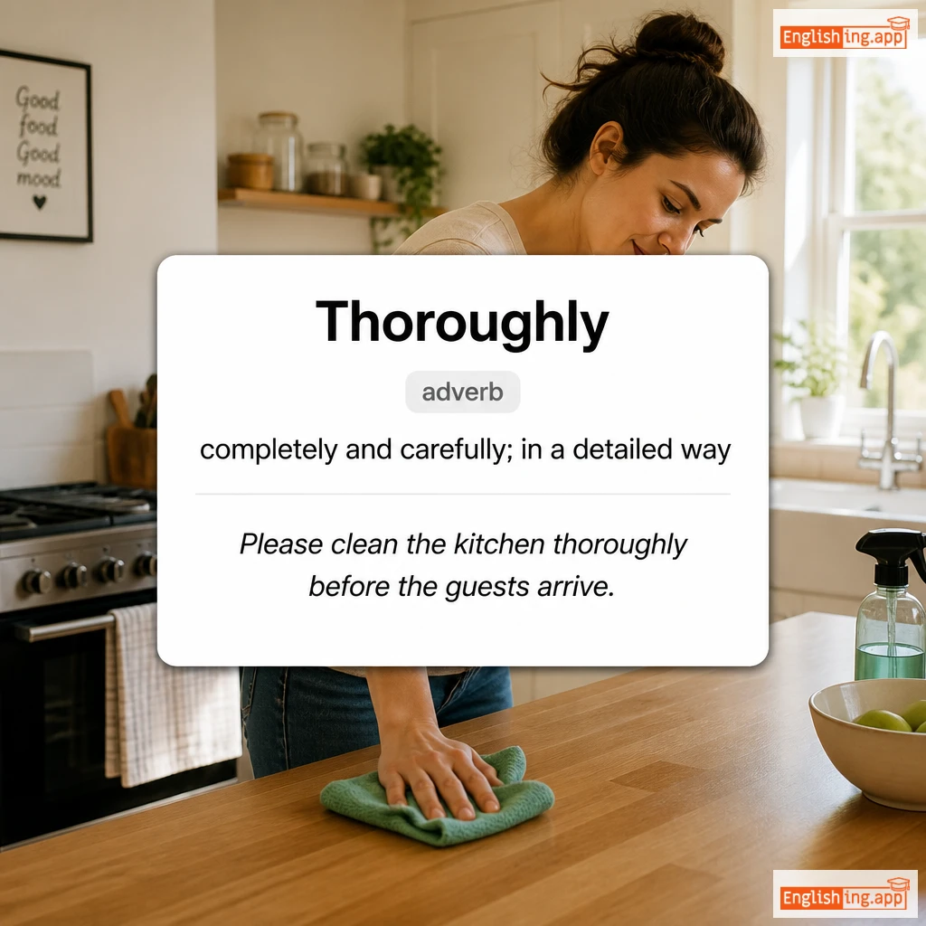 Thoroughly definition card — visual illustration of the meaning