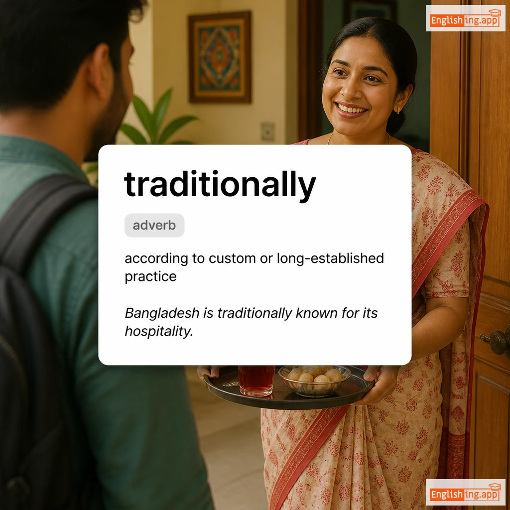 traditionally definition card — visual illustration of the meaning