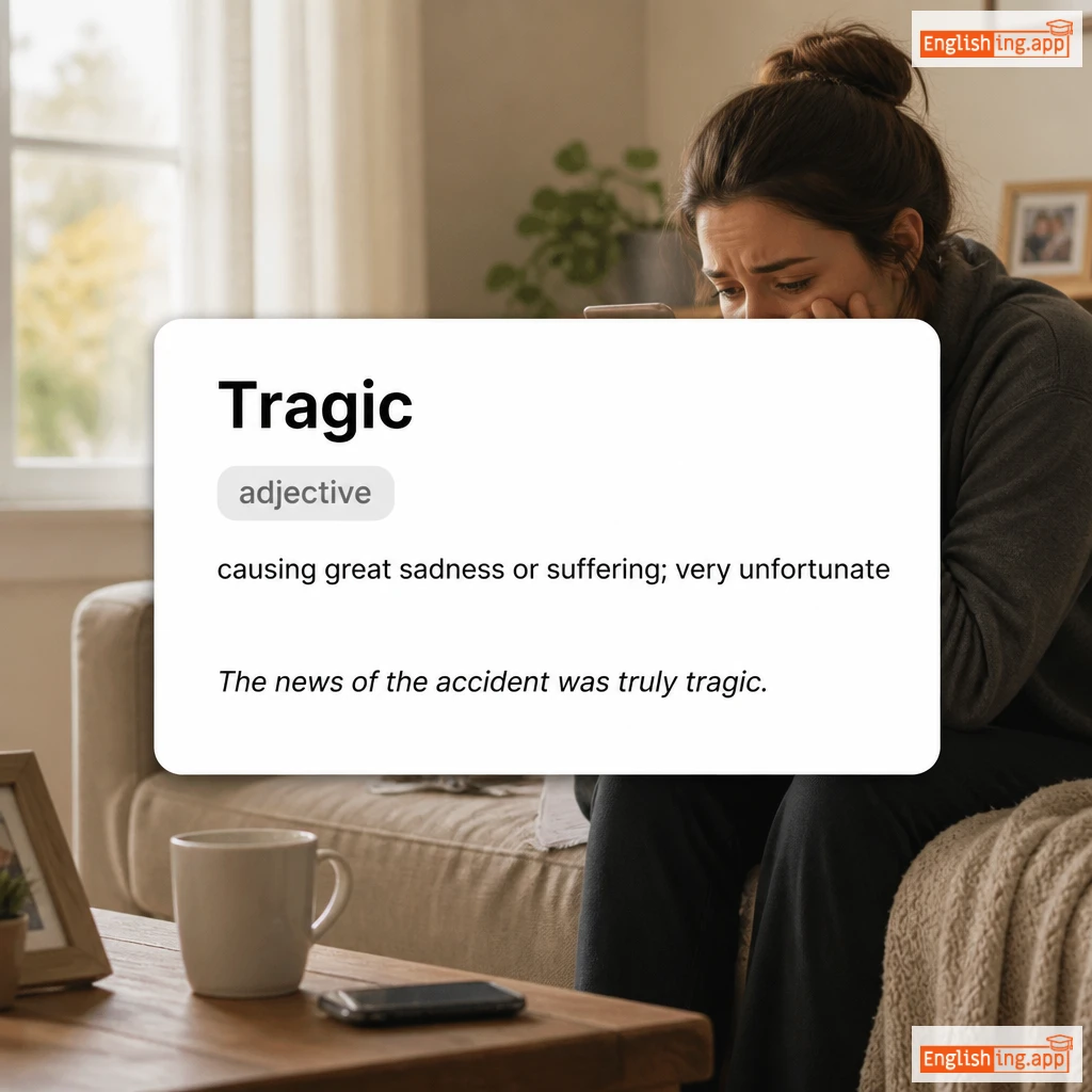 Tragic definition card — visual illustration of the meaning