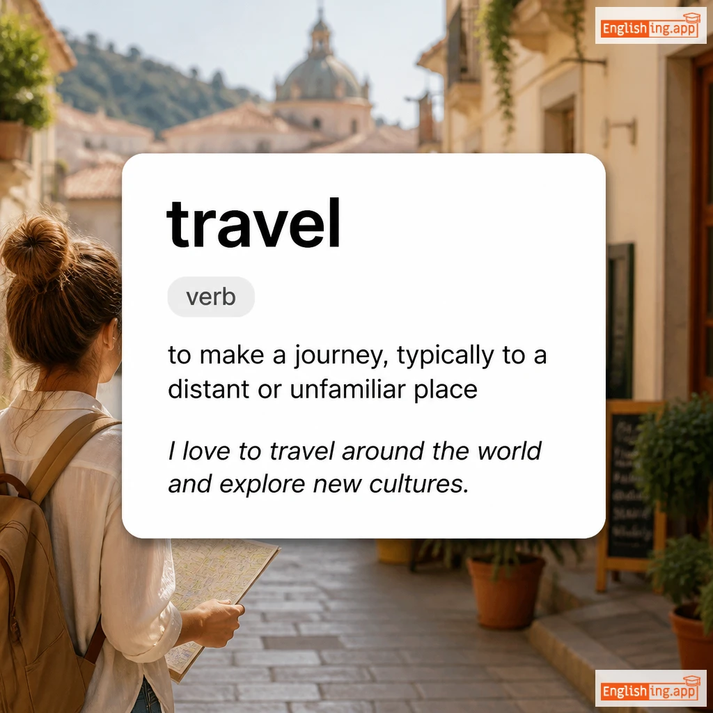travel definition card — visual illustration of the meaning