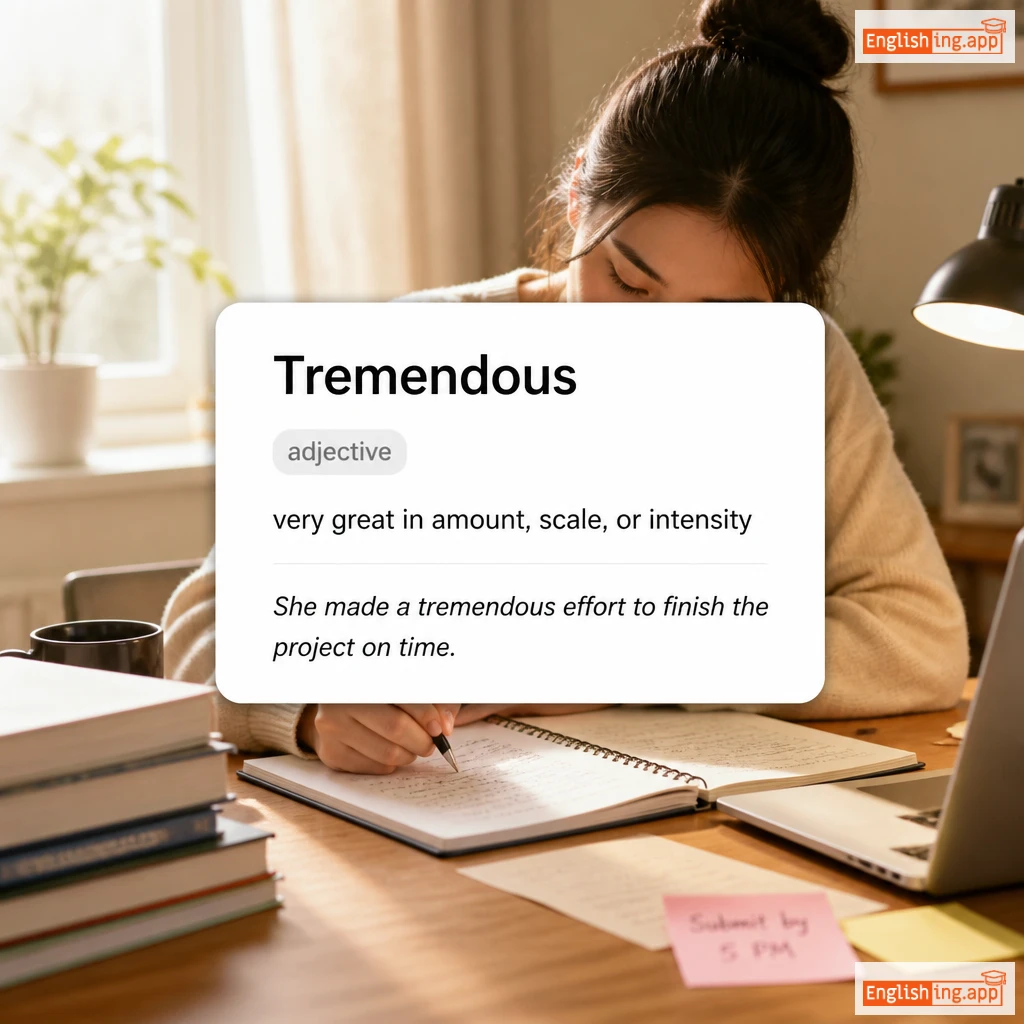 Tremendous definition card — visual illustration of the meaning