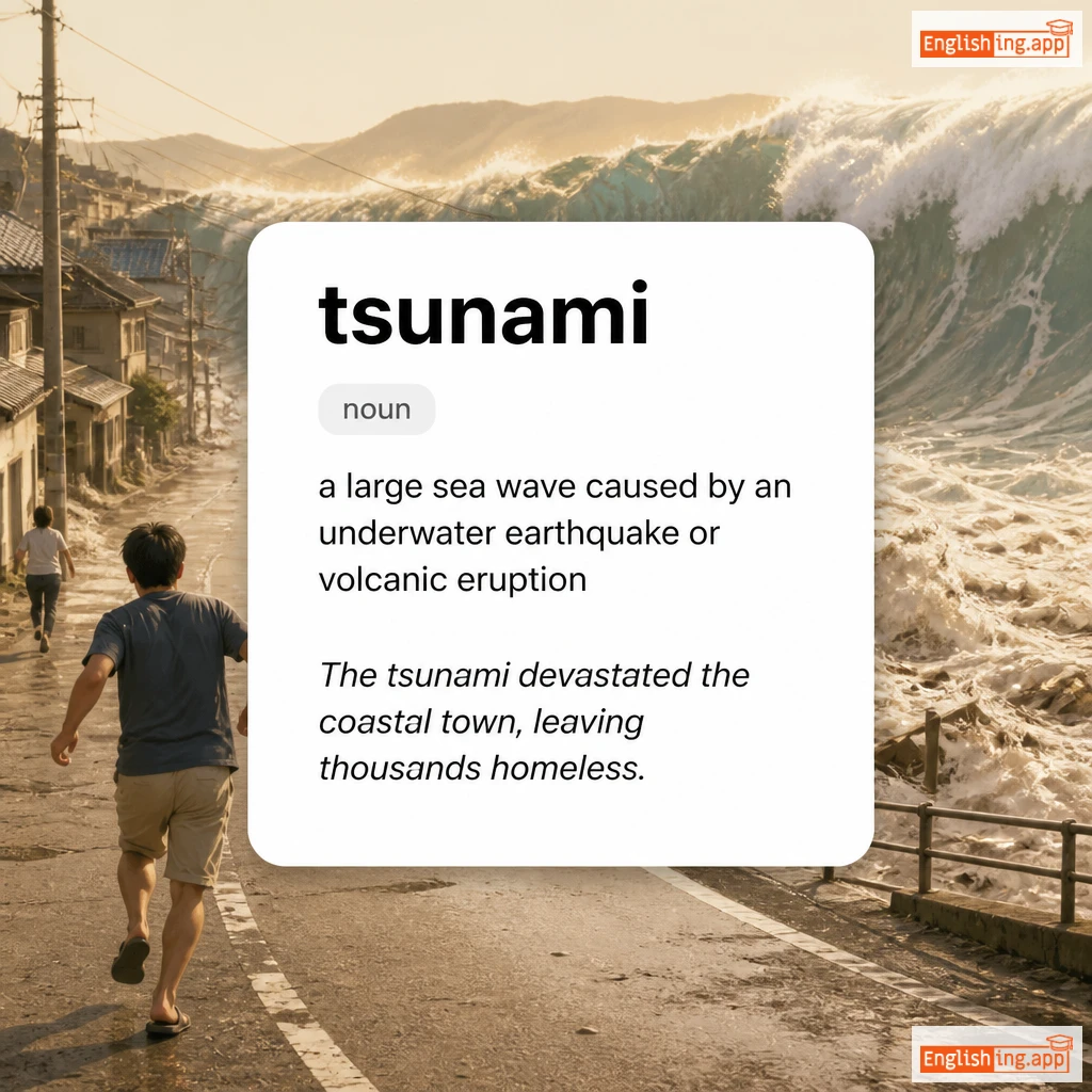 tsunami definition card — visual illustration of the meaning