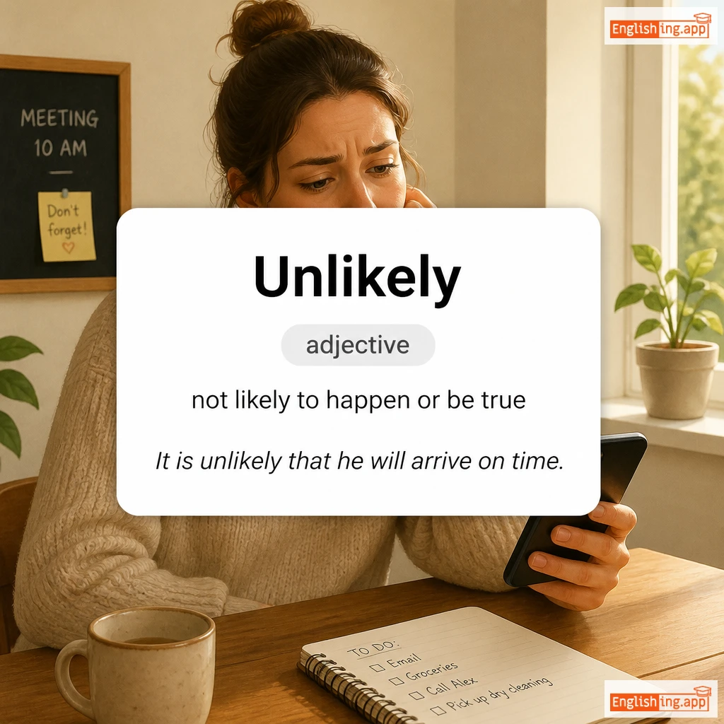 Unlikely definition card — visual illustration of the meaning