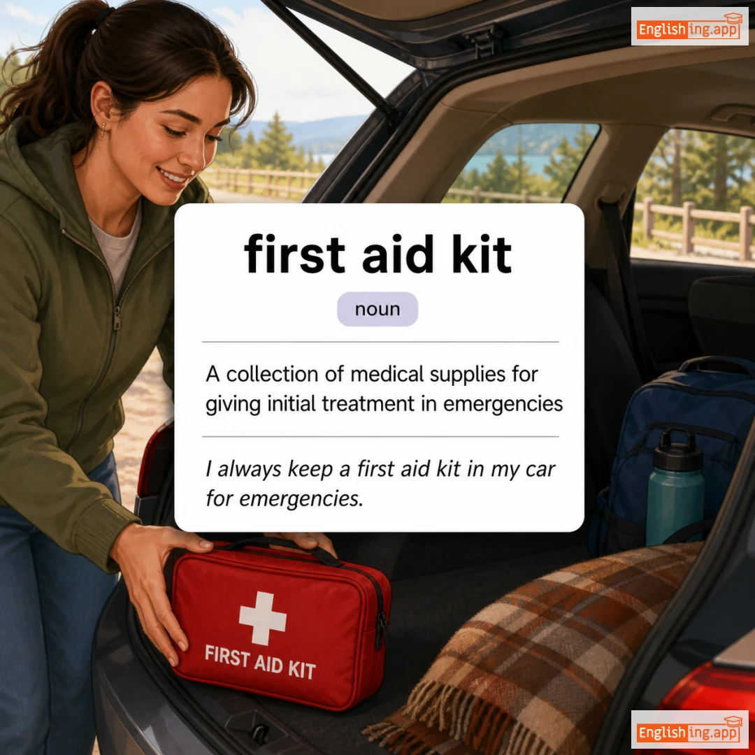 first aid kit definition card — visual illustration of the meaning