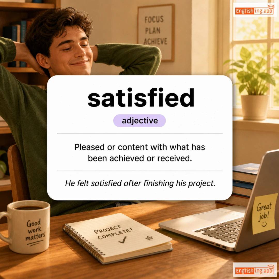 satisfied definition card — visual illustration of the meaning