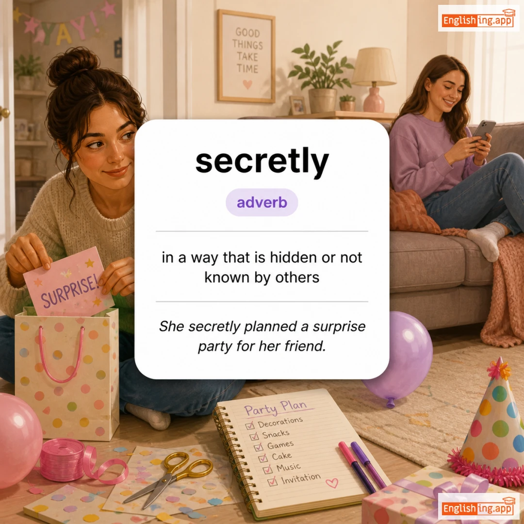 secretly definition card — visual illustration of the meaning