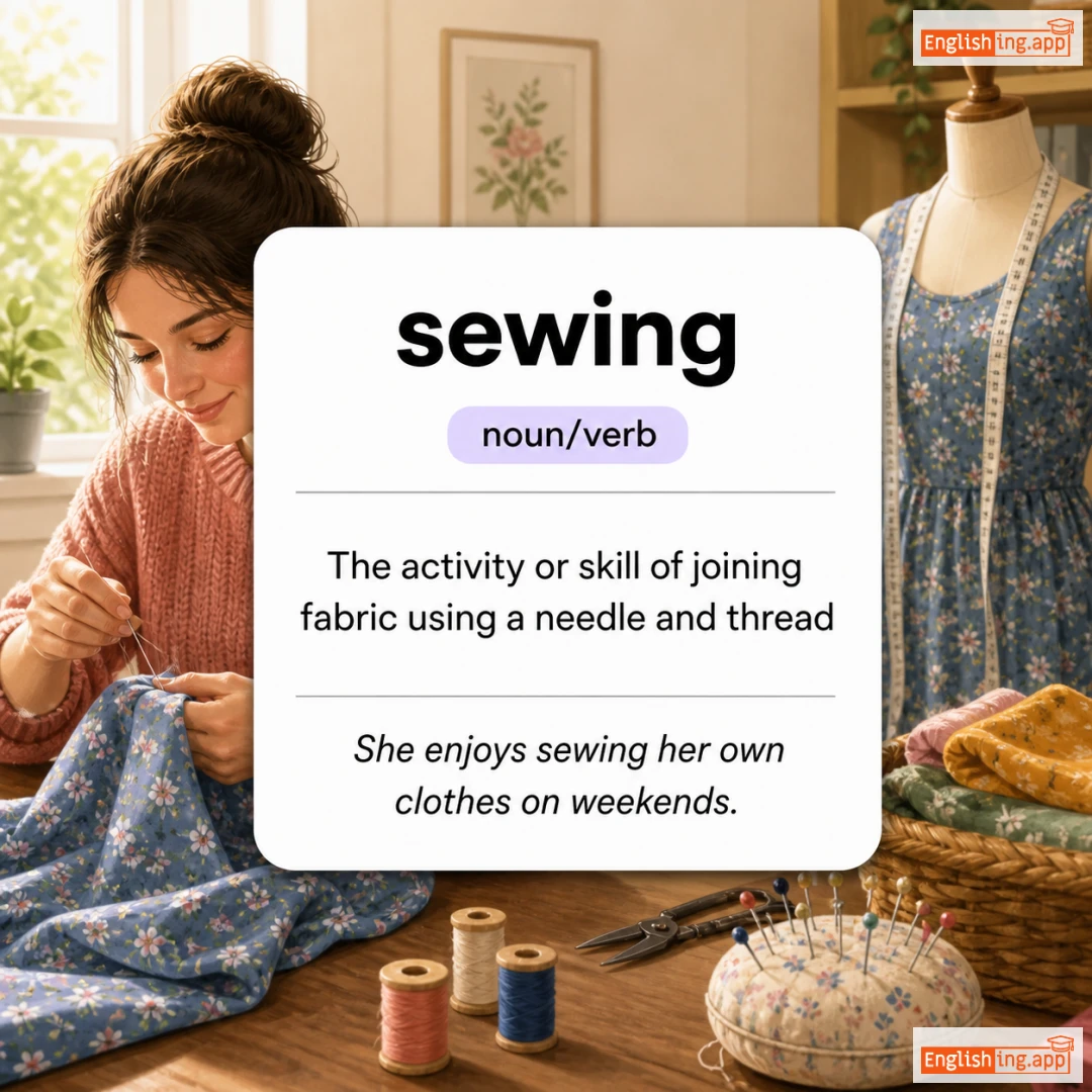 sewing definition card — visual illustration of the meaning