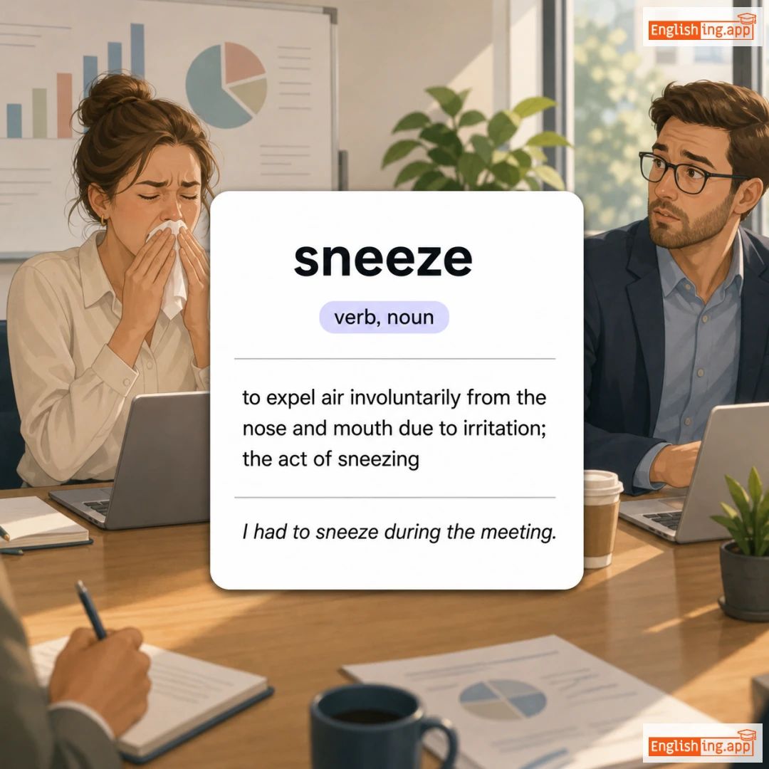 sneeze definition card — visual illustration of the meaning